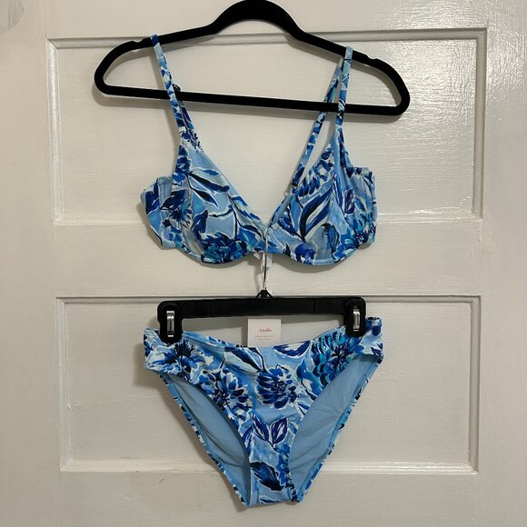 Andie Swim Blue Floral Bikini L top, M bottom - Picture 1 of 7